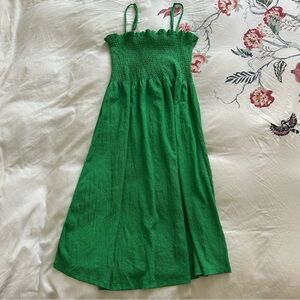 NWT H&M smocked flowy & strappy island maxi slip dress in green